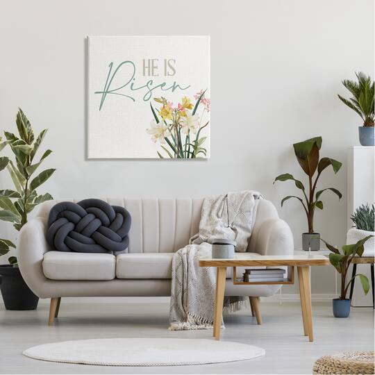 Stupell Industries He Is Risen Religious Easter Holiday Flower Blossoms Canvas Wall Art